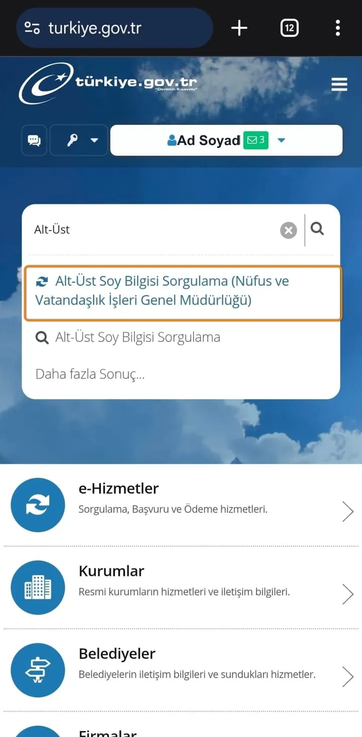 2. adım: Hizmeti aratın